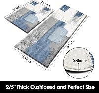 Vista 2 de Juego de 2 tapetes de cocina antifatiga, color azul marino, gris, abstracto, acolchado, impermeable, antideslizante, tapete ergonómico de espuma