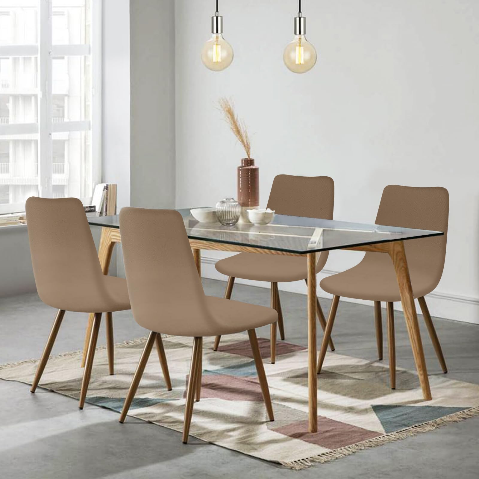 FIGOOO Coprisedie Elasticizzati con Schienale 6 Pezzi Fodere per Sedia Scandinavo Coprisedia con Schienale Rotondo Coprisedia Universale Coprisedia da Cucina per Sala da Pranzo,Marrone Rossastro