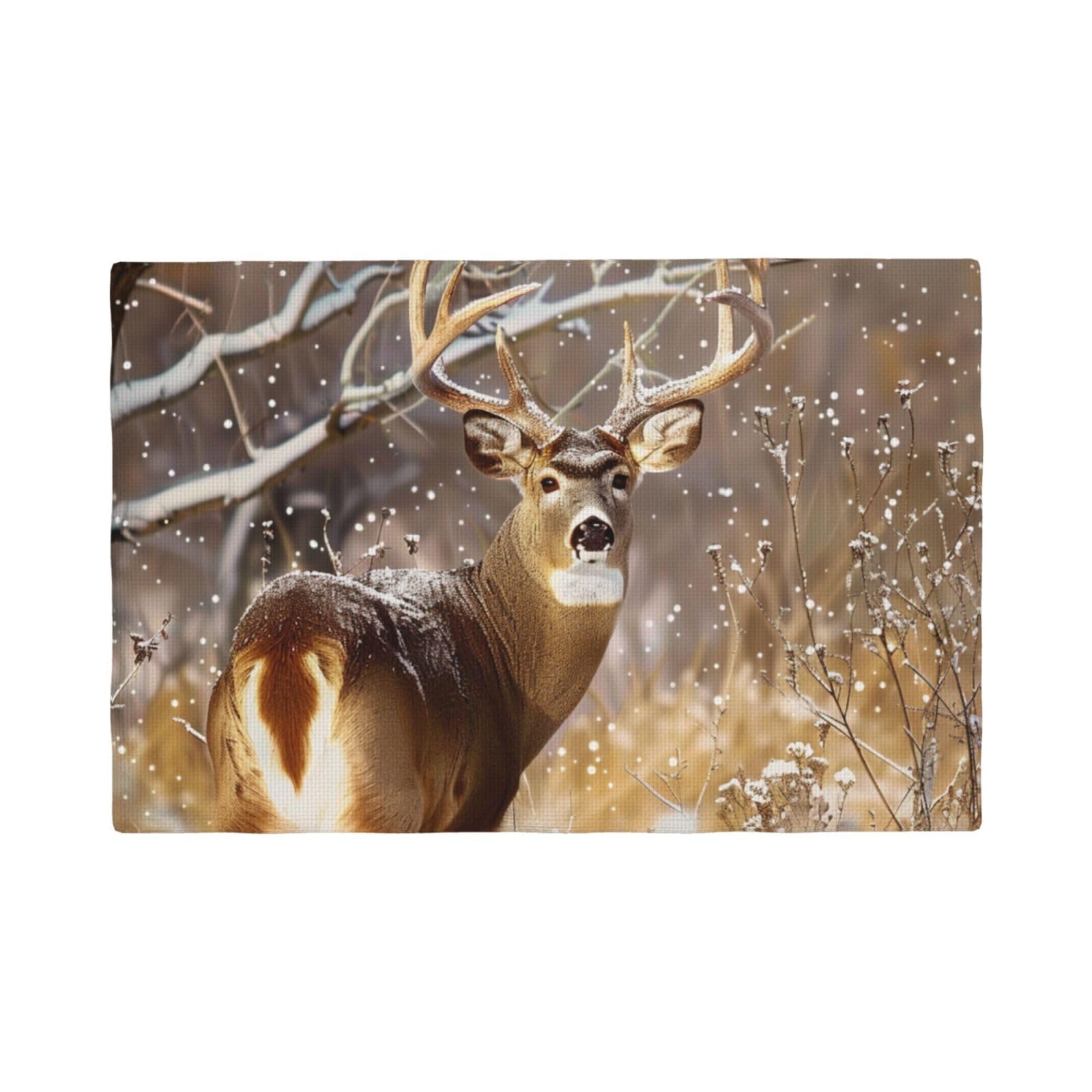 Free Whitetail Deer Print Placemats Set, Heat Resistant Washable Placemat 12x18in Table Mats for Party Kitchen Dining Table Decoration Indoor Outdoor, Six Piece