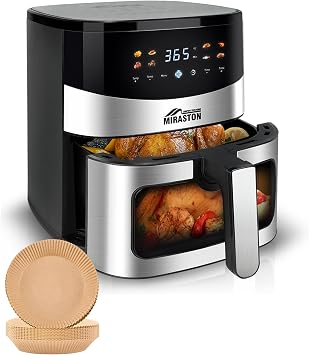 6.5QT Air Fryer with Window, 1500W Stainless Steel Touchscreen Air Fryer, Digital with Smart Presets & Shake Reminder, Dishwasher-Safe Basket for 4-6 People