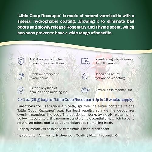 Miniatura 6 de Little Coop Recouper  Una nueva generación de desodorante de gallinero urbano  Fórmula única para liberación lenta  Aroma fresco natural  Suministro