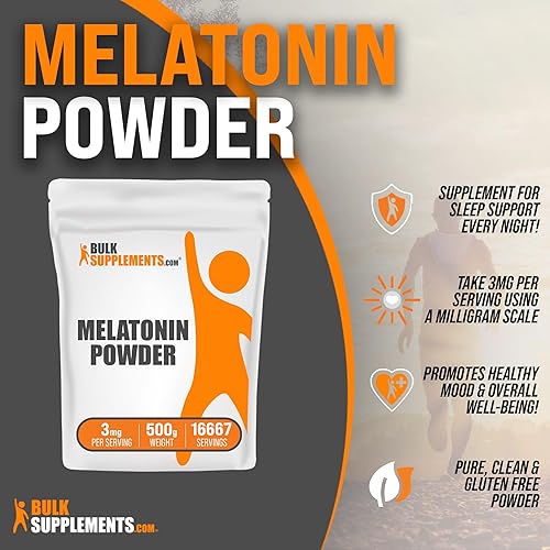 Miniatura 3 de BULKSUPPLEMENTS.COM Melatonina en polvo - Suplemento de melatonina para dormir, melatonina para adultos, melatonina 3 mg - Melatonina vegana, pura y