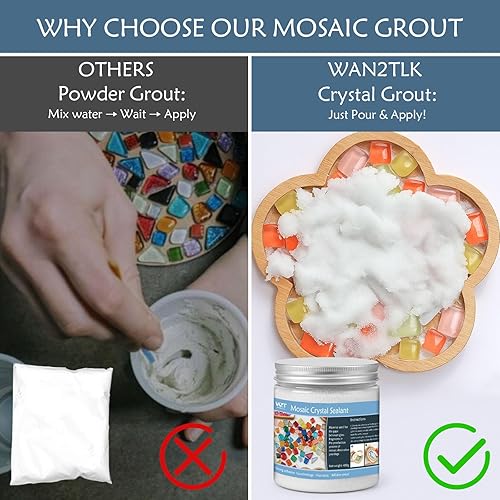 Miniatura 4 de WAN2TLK Lechada de cristal de mosaico blanco 14.11 oz, herramientas de mosaicos, sin necesidad de añadir agua, calafateo directo, sellador de
