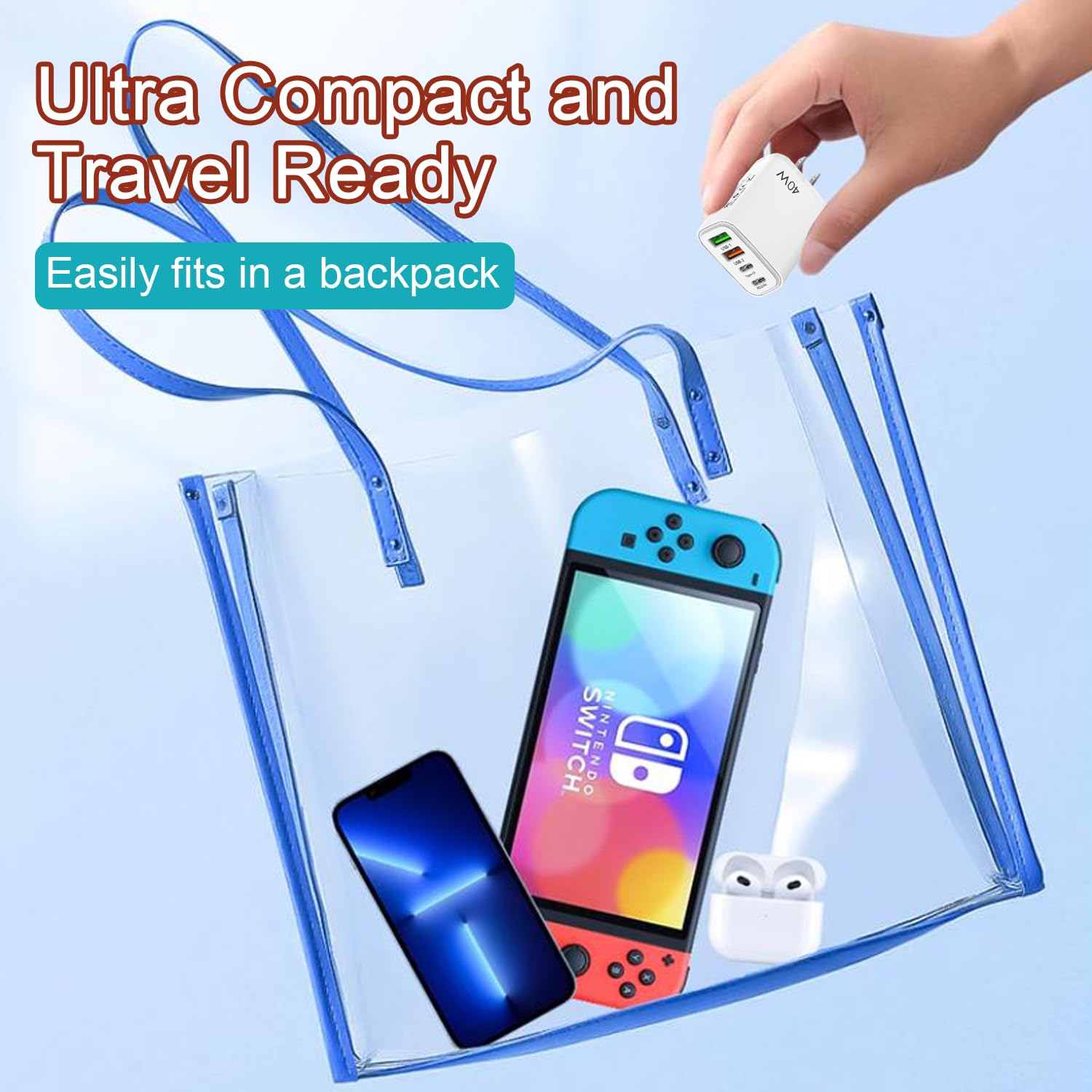 Chargeur de Voyage US Plug, Adaptateur de Prise US & Canada avec 2 Ports USB-A et 2 Ports de Charge Rapide USB-C pour US/Canada/Chine/Japon