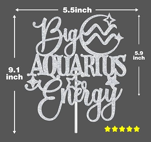 Miniatura 2 de Big Aquarius Energy Cake Topper, feliz cumpleaños Acuario en enerofebrero, temporada de acuario, 12 constelaciones del zodiaco, suministros de