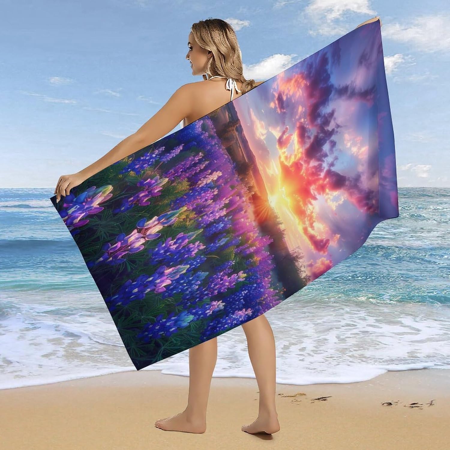 Spring Sunrise Bluebonnets Texas Hill Country Bath Towel Beach Towels Quick Dry Oversized Bath Blanket Highly Absorbent Towel for Women Men 160x80cm