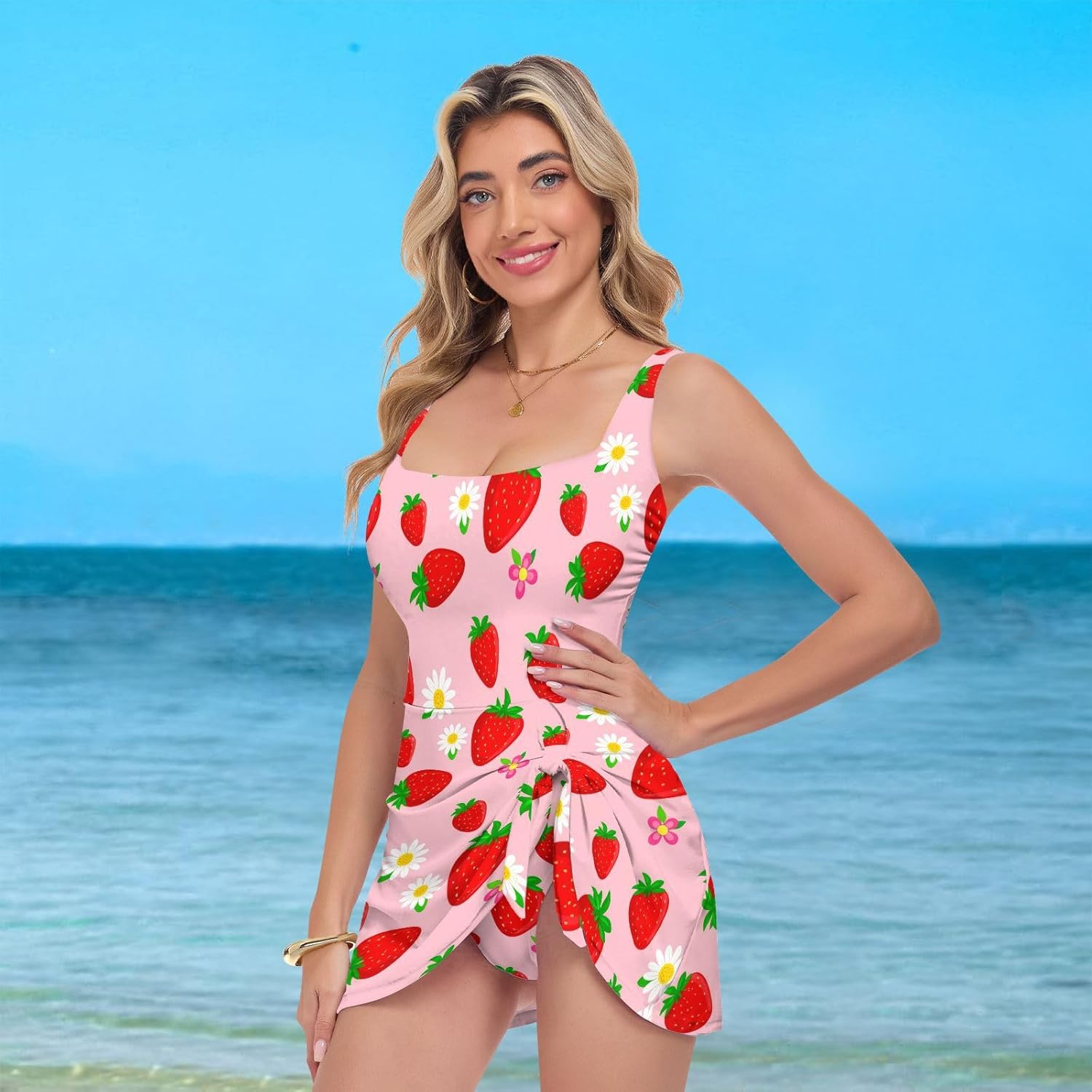 Fruit Strawberry Flowers Floral Pink Women's One Piece Swimsuits Tummy Control Bathing Suits S A2301892