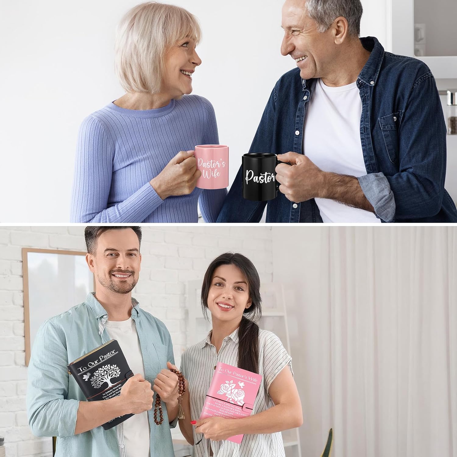 TaoBary 4pcs Pastor and Pastor Wife Appreciation Gifts Christian Gifts for Men Including Leather Notebooks Ceramic Mugs for Churchman Birthday Christmas Appreciation Day Religious Supplies