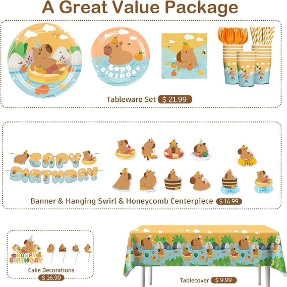 213Pcs Capybara Birthday Decorations Tableware Set, Serves 25