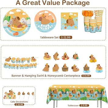 213Pcs Capybara Birthday Decorations Tableware Set, Serves 25