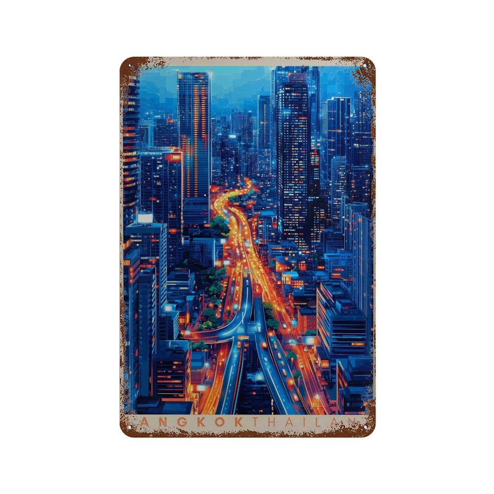 xiaoxiaoshen Bangkok Cityscape Travel Thailand Wall Decor Art Metal Tin Poster Modern Home Decor Art Home Bar Shop Decorations Vintage Sign 30x20cm