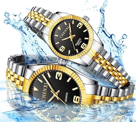 Gosasa Couple Watches Women Men Quartz Watch Stainless Steel Luxury Dress Luminous Two Tone Watch Gift Set