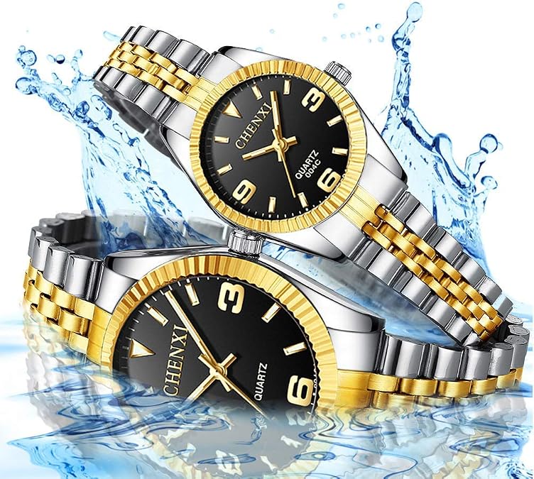 Gosasa Couple Watches Women Men Quartz Watch Stainless Steel Luxury Dress Luminous Two Tone Watch Gift Set