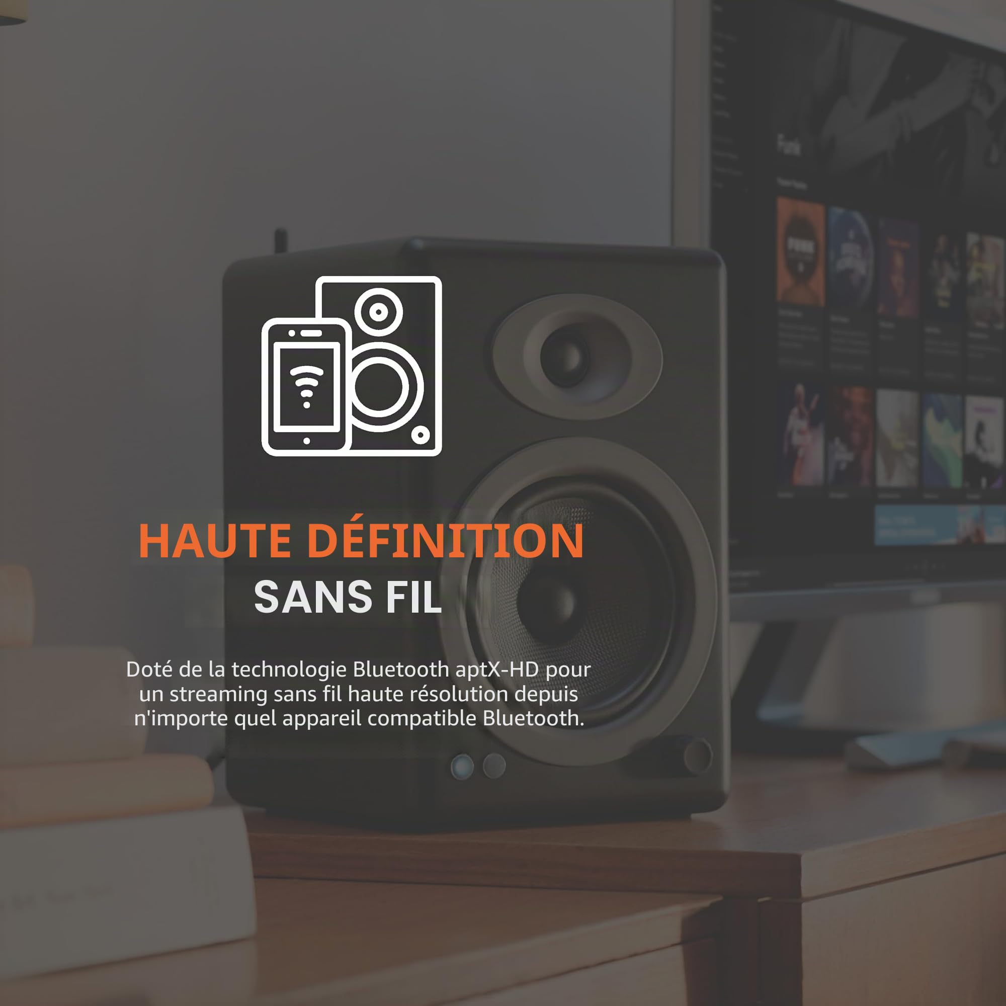 Audioengine Haut-parleurs Bluetooth A5 Plus 150W pour la Maison, Le Studio, Les Jeux avec aptX-HD, Haut-parleurs d’étagère sans Fil