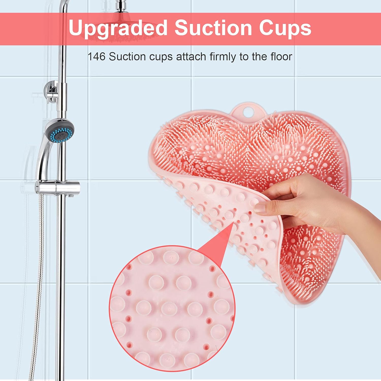 HONYIN Large Shower Foot Scrubber Mat - Cleans，Exfoliation，Massages Your Feet Without Bending, Foot Circulation & Relieve Tired Feet, Foot Scrubber for Use in Shower with Non-Slip Suction Cups - Pink: Health & Personal Care