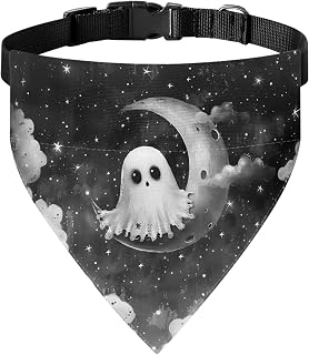Christmas Dog Bandana Decorations Puppy Bandana Party Fun Idea Gift/Durable Triangle Drool bib for Pet Adjustable-Black Night Ghost