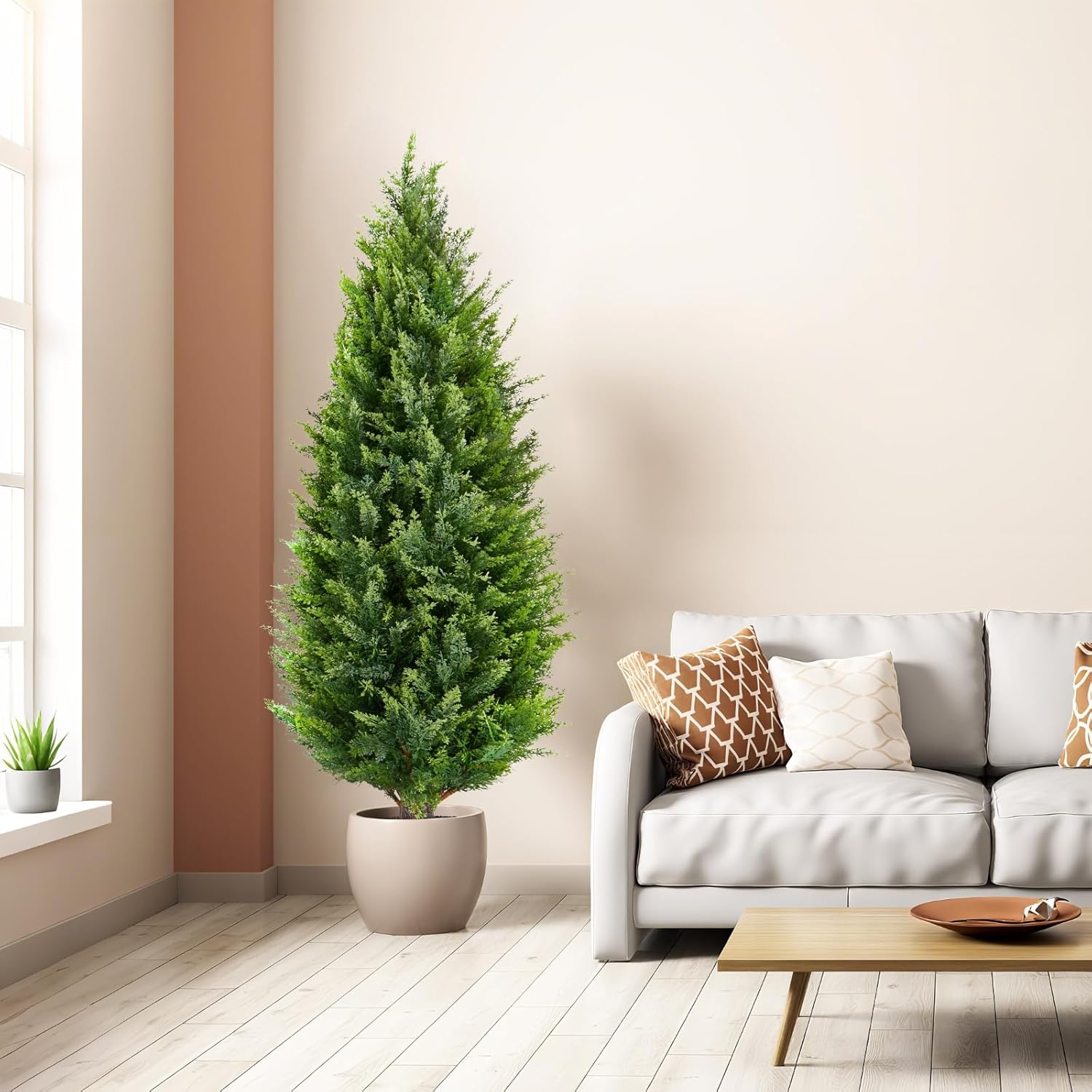 Artificial Topiary Tree 2-Set - 4 Feet Tall UV Protected Faux Cedar Pines - Outdoor & Indoor Decor - Heavy Duty Pots - Realistic Fake Tree - Artificial Plants Outdoor