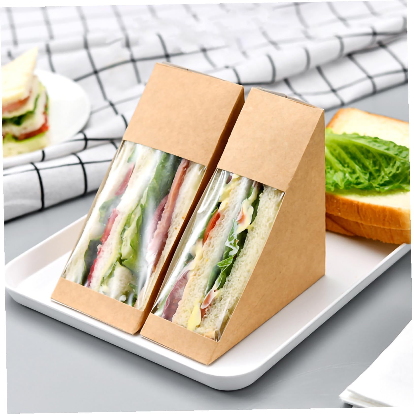 Brotdose 100 Stück Verpackung aus Kraftpapier Papier mit Transparentem Fenster Leichte Dreieckige Sandwichbox für Bäckereien und Teestuben