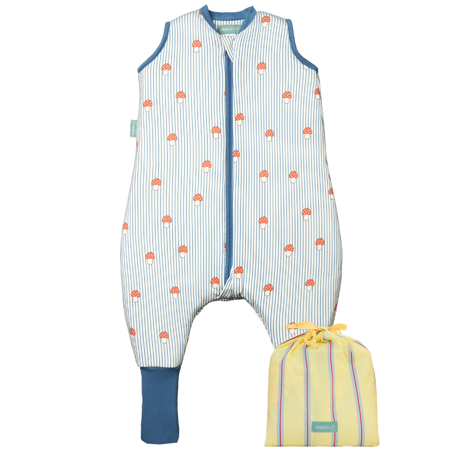 molis&co - Baby Schlafsack mit Füßen und Socke -Ideal für Frühling und Herbst - Babyschlafsack mit Beinen 1 tog - 100% Baumwolle (Oeko-TEX 100), Premium Qualität - Mushrooms (80 cm)