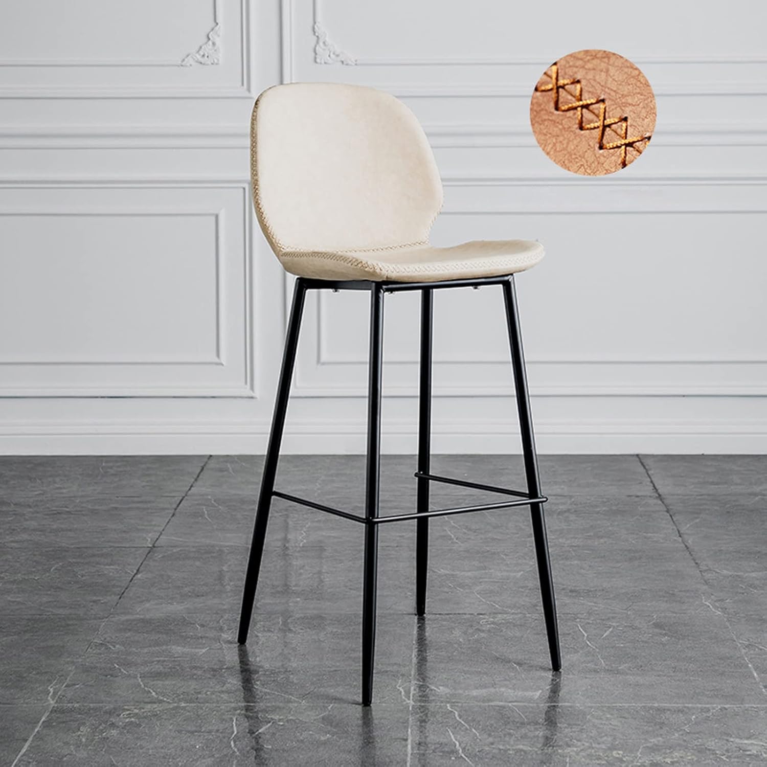 Bar Stools with Backs and Legs, Hand-Stitched Seat PU+Iron Art Baking Varnish Foot Breakfast Kitchen Bar Chairs Counter Stools Kitchen Chairs 65/75 cm