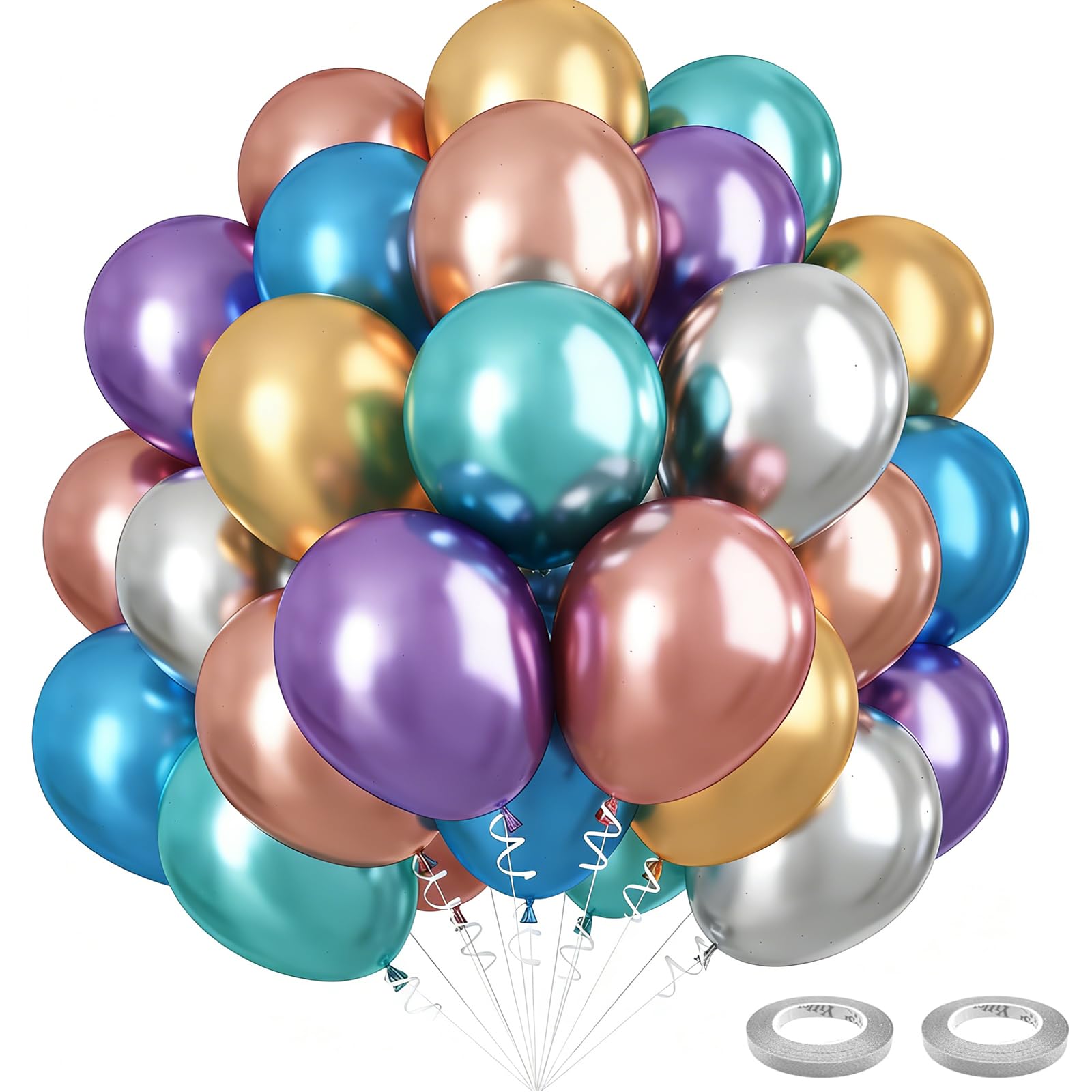 100Pcs Metallic Balloon Set, 12 Inch Chrome Balloons Bouquet with 6 Colors for Metallic Balloon Arch Kit, Birthday Party Decorations, Wedding, Graduation, Anniversary, Baby Shower