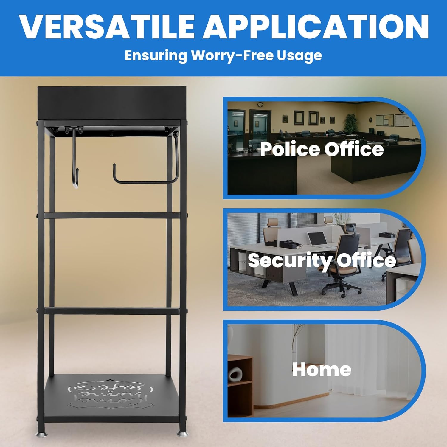 Heavy-Duty Police Tactical Gear Rack - All-Iron Frame with 3 Hooks, 280LBS Capacity for Body Armor & Duty Gear, 18x18x43in Free-Standing Organizer for Home Office Safety Police Offices