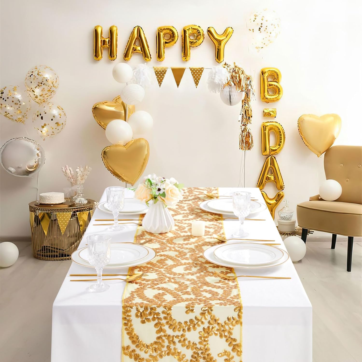 B-COOL Gold Table Runner 12Packs 12x72 Inch Flower Sequin Table Runners for Party Decorations Birthday Wedding Engagement Bridal Baby Shower Bachelorette Holiday Celebration