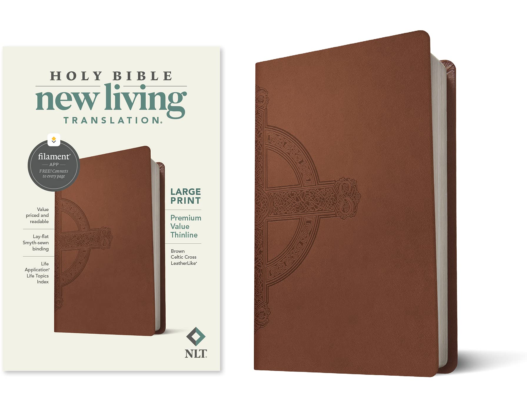 NLT Large Print Premium Value Thinline Bible, Filament Enabled Edition (Leatherlike, Brown Celtic Cross): New Living Translation, Brown Celtic Cross, ... Value Thinline Bible, Filament Enabled