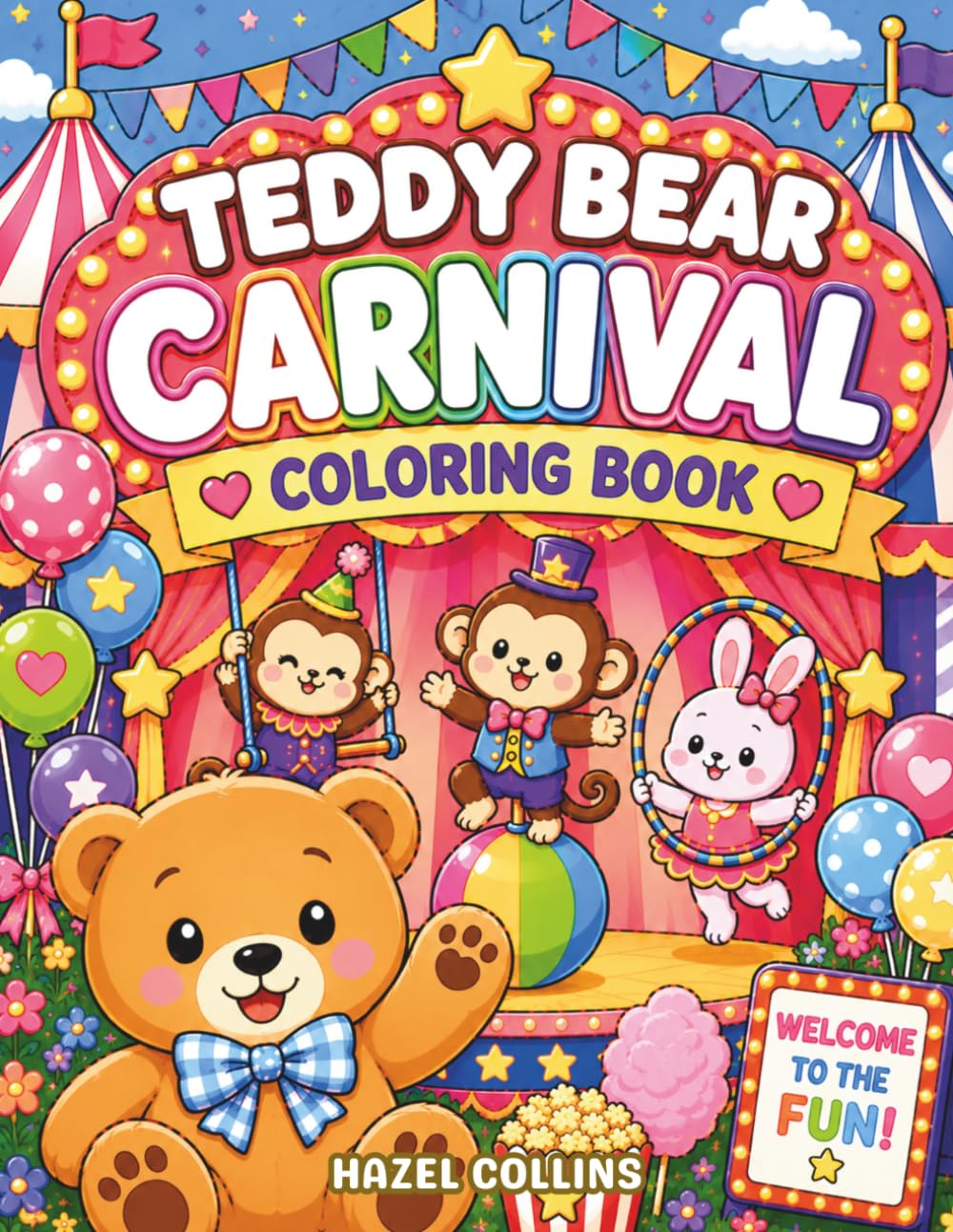 Teddy Bear Carnival Coloring Book: A Fun-Filled Kawaii Coloring Journey with Cute Teddy Bear Friends and Exciting Carnival Scenes