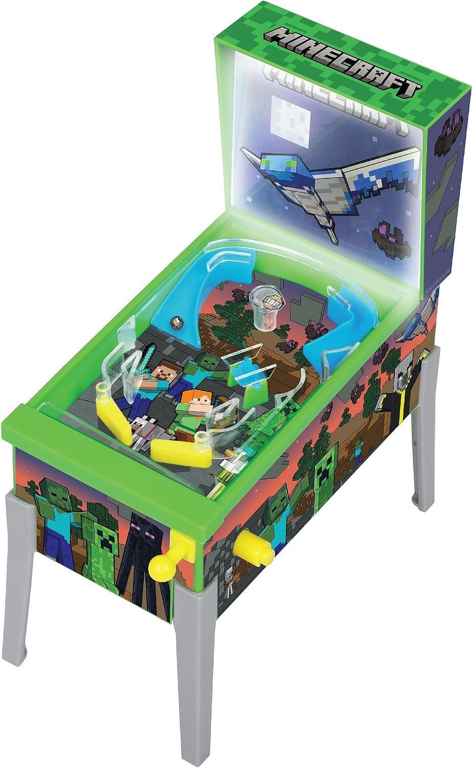 Merchant Ambassador Minecraft Collectible Desktop Arcade Pinball with Light and Sound, Classic Tabletop Game for Adults and Kids Play, Ages 3+