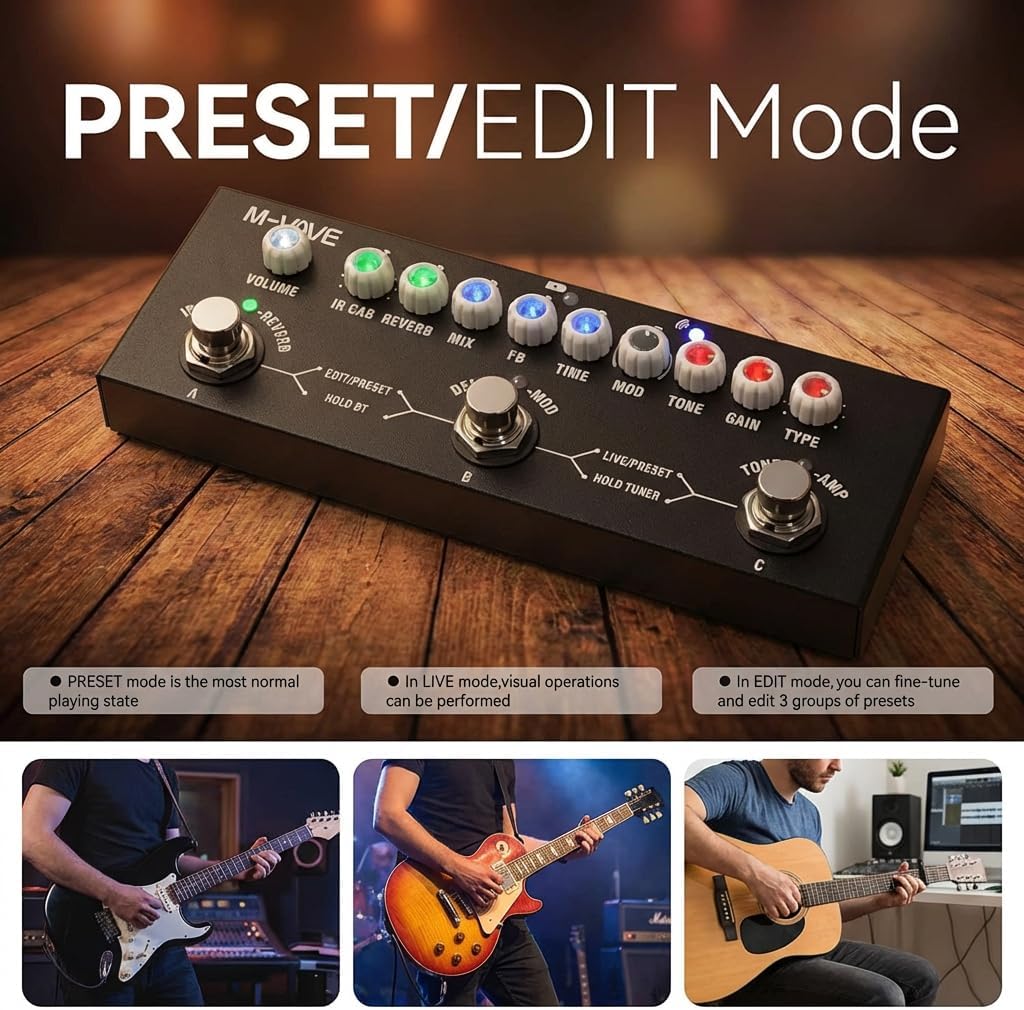Multi Effects Guitar Pedal Portable Electric Guitar Processor with 9 AMP Models, 8 IR CabSims, Reverb, Delay, Distortion, Overdrive Rechargeable, Bluetooth 5.0, PC/Phone Recording