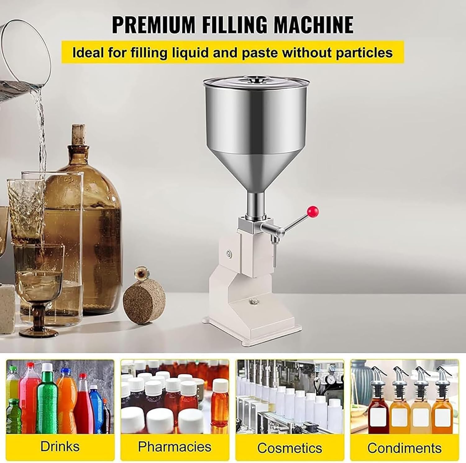 Manual Liquid Filling Machine,DIY Lip Gloss Filling Device,Manual Liquid Paste Filling Machine,Bottle Filler for Cosmetic, Adjustable Bottle Filling Machine,Stainless Steel Hopper