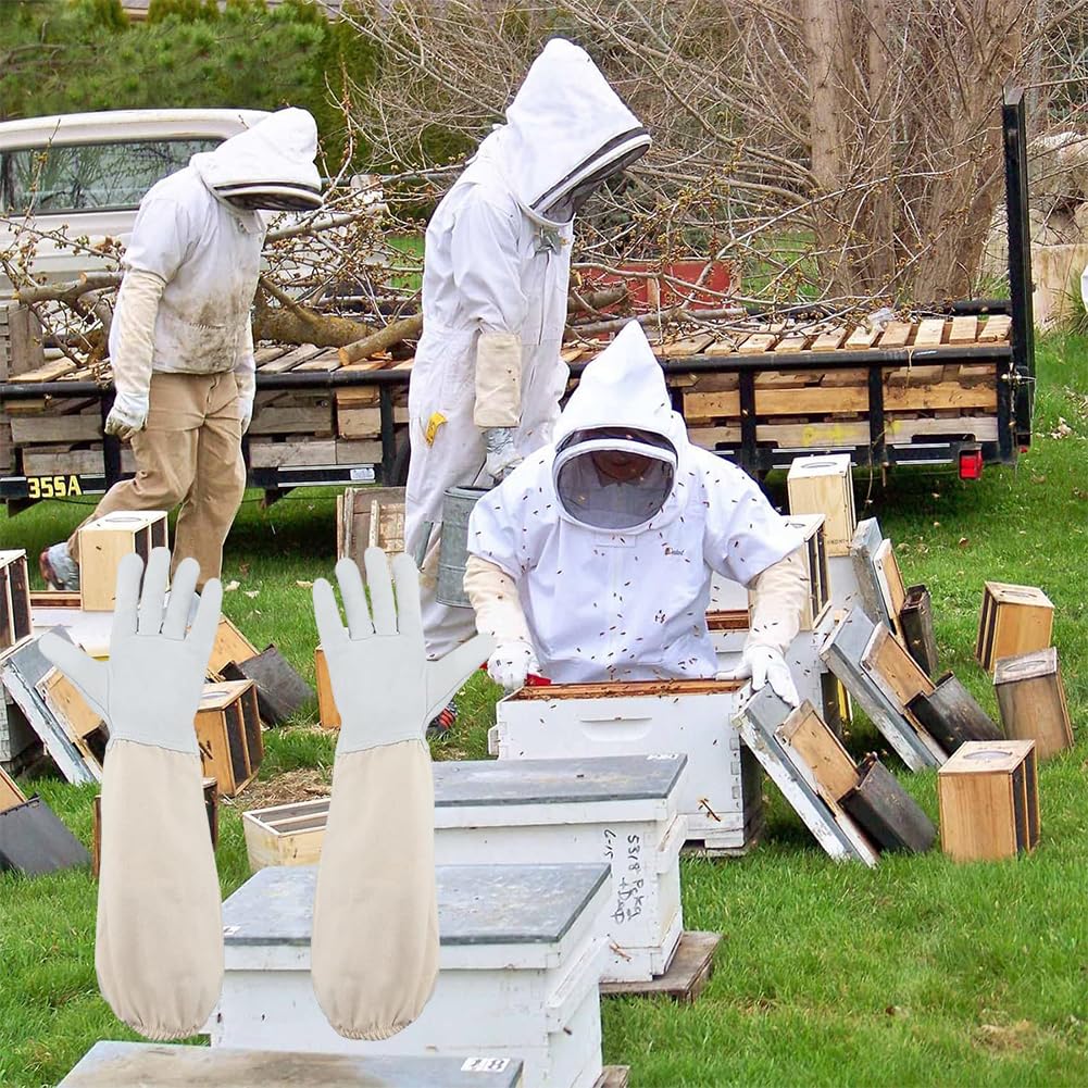 Costume D'apiculture Professionnelle avec Gants, Combinaison D'apiculteur, Gants D'apiculture en Peau de Chèvre, Combinaison Apicole, Gants Protégés pour Apiculteur, Vêtements à Capuchon Avec Voile
