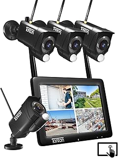 [7" Monitor & 3MP Floodlight & Two way Audio] Tonton 3MP Portable LCD Security Camera System Wireless with 7" IPS Touchscreen Monitor, 4CH NVR Kit and 4PCS 3MP Floodlight WiFi IP Cameras with PIR Sensor,Two Way Audio,Human Detection,Color Night Vision,Support Alexa,Plug and Play,32GB SD Gift Card Free Included