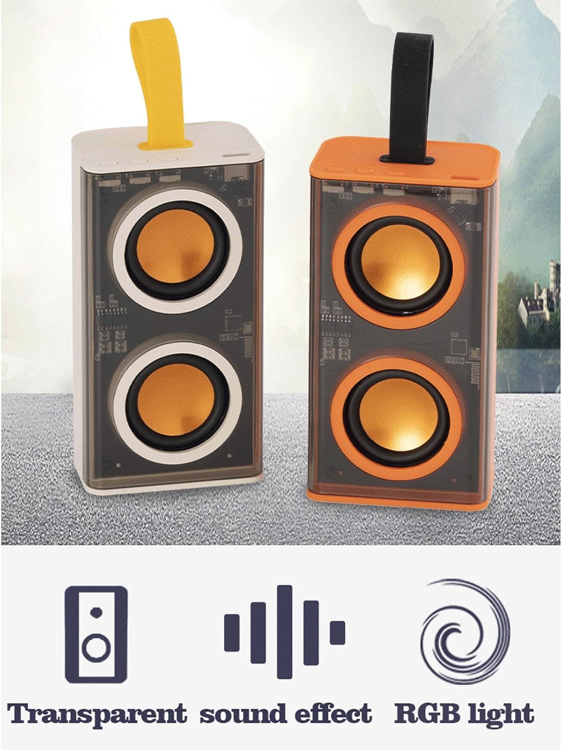 Hilitand Transparent Bluetooth Speaker with LED lights displaying multiple colors