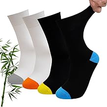 LOFIR Chaussettes Confortables Hommes en Bambou: Chaussettes Bord Élastique Mujer sans Coutures Antibactériennes et Respirantes pour Affaires Bureau Cyclisme Personnes Âgées 4 Paires 35-50