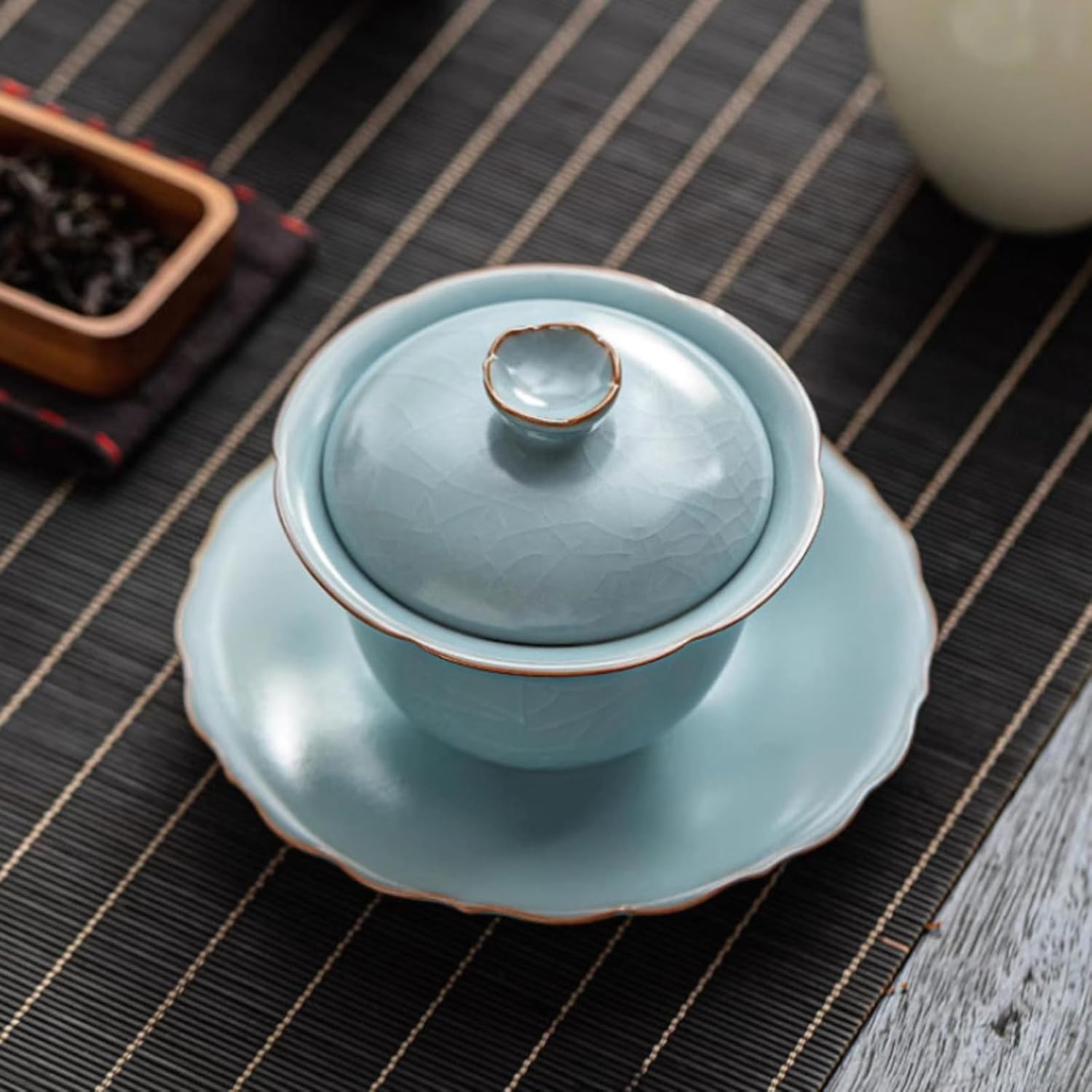 Ruyao Ceramics Gaiwan Teacup Tea Set, 150ml 5.1oz, Crackled Glaze Tea Bowl Large Size