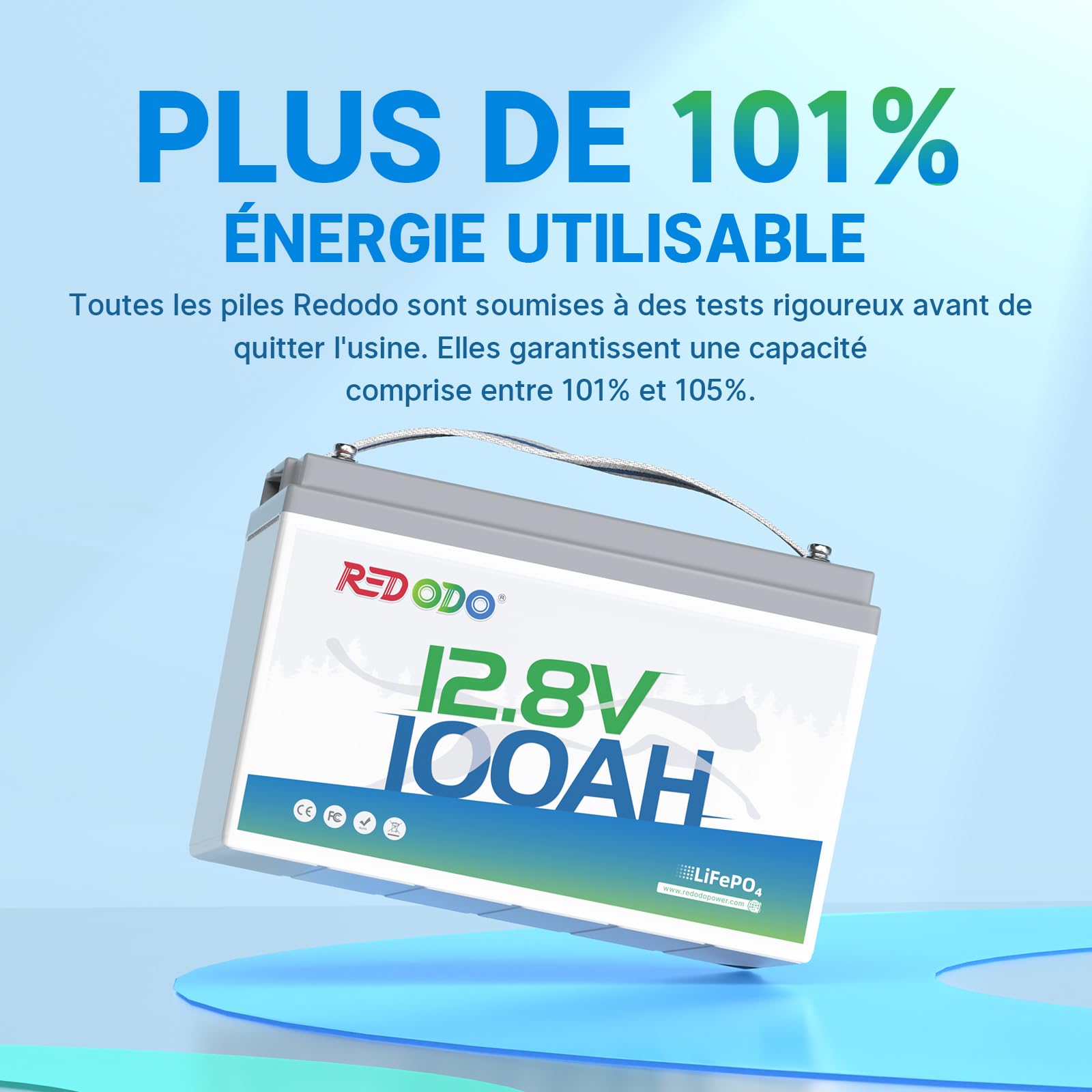 Redodo 12V 100Ah Batterie Lithium 1280Wh Batterie LiFePO4 Plus 101% d'Energie Utilisable pour Caravanes/Bateaux/Camping-Cars/Maison Solaire/Hors-Réseau