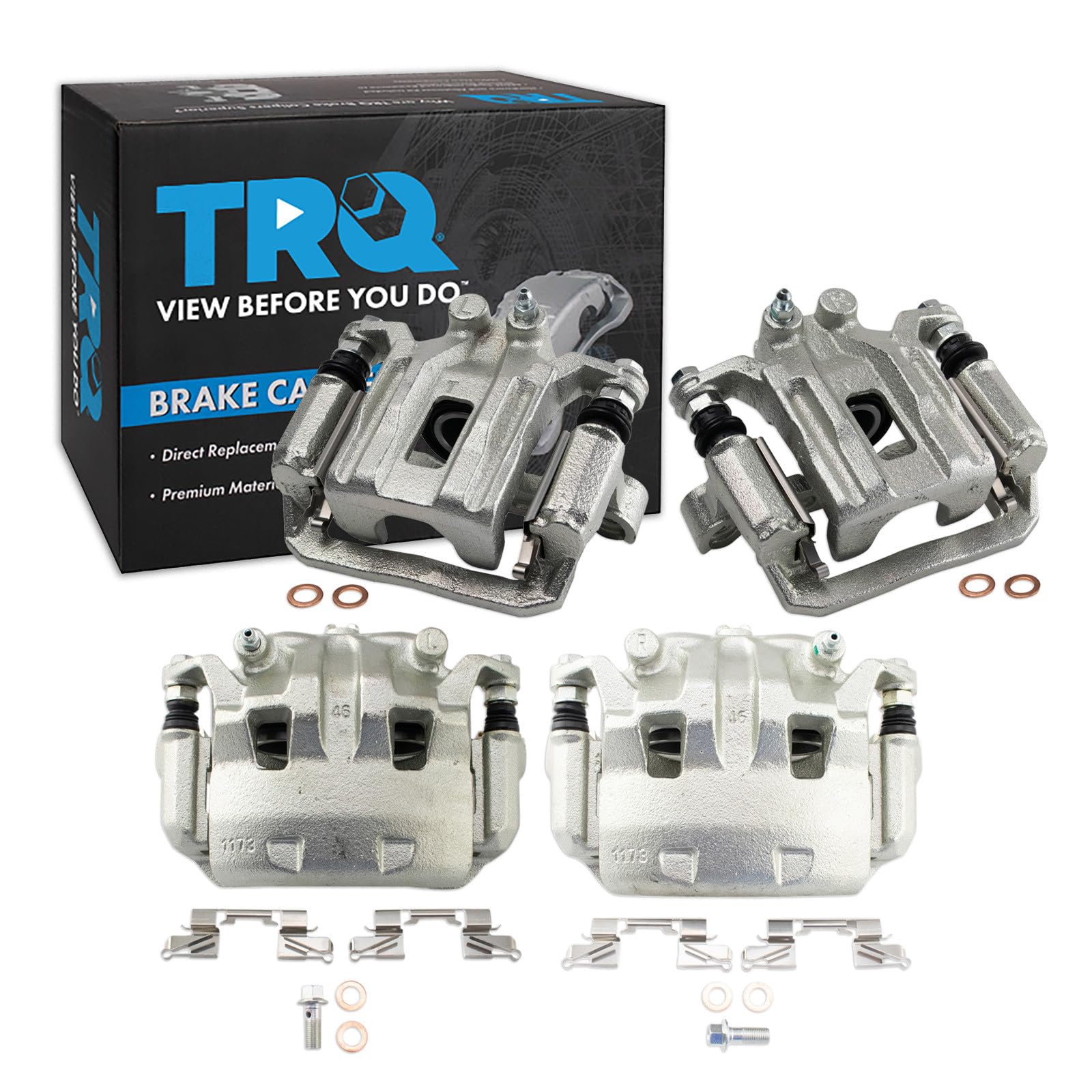 TRQ Front and Rear Brake Caliper Set Zinc Coated Brackets Compatible with 2005-2021 Nissan Frontier 2005-2015 Xterra