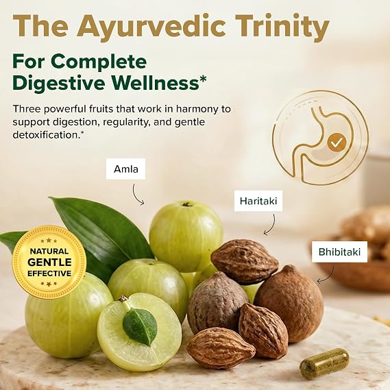 VAHDAM Triphala Capsules 1250 mg - High Strength Supplement with Amla, Bibhitaki, Haritaki Extract | Supports Healthy Digestion & Colon Function | 90 Capsules