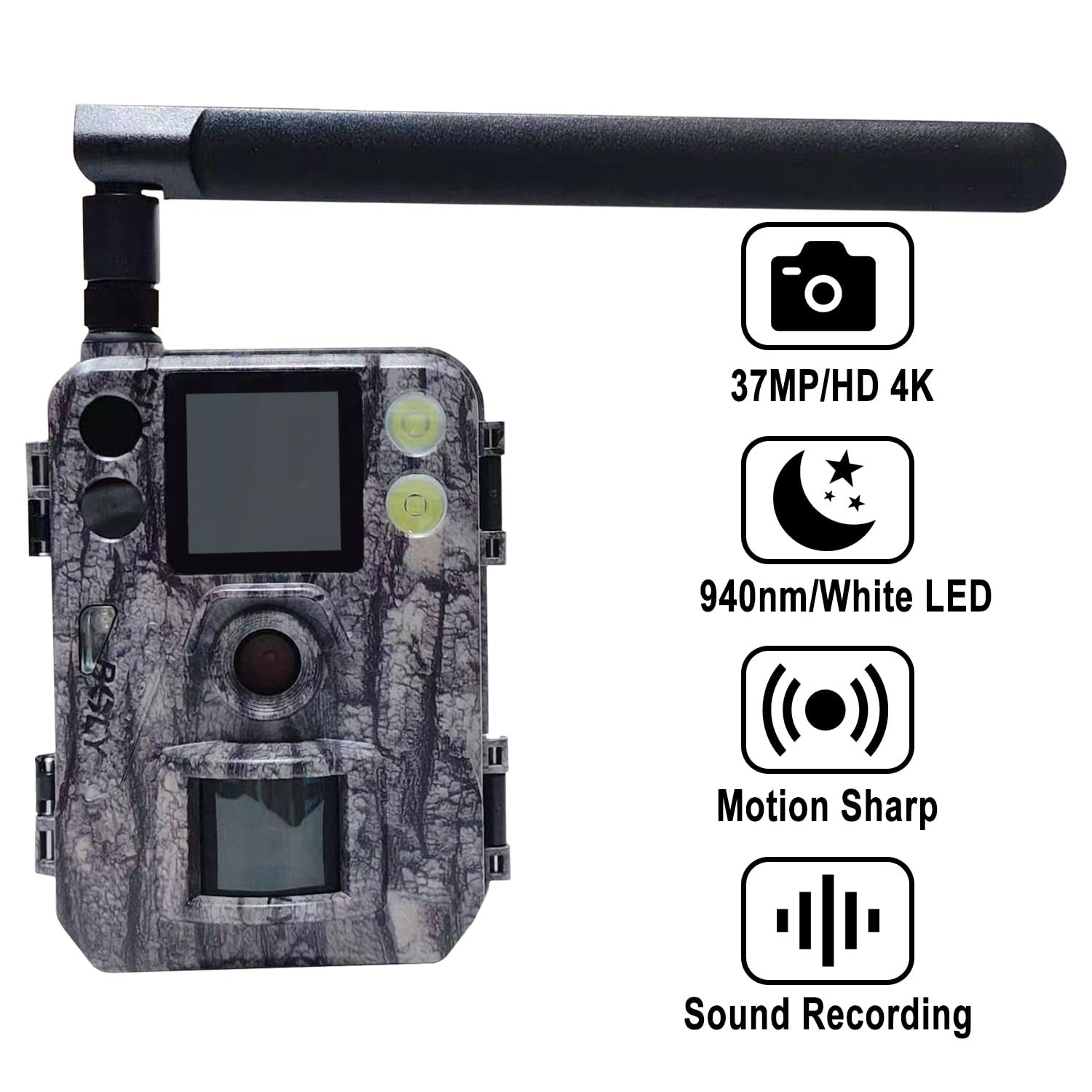 BolyGuard Wildkamera Full HD 4K 4G 37MP Fotofalle 940nm Schwarz IR Kein Glanz IP68-Schutzklasse Überwachungskamera Wildtierbeobachtung Einfache Bedienung Keine Taste Einschalten,um Foto zu Machen