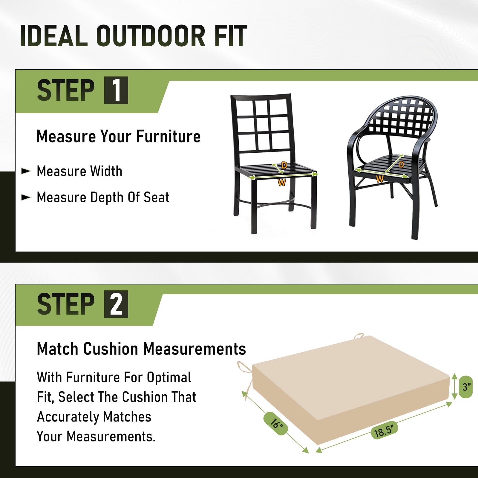 Basic Beyond - Lot de 4 Coussins de Chaise d'extérieur carrés imperméables avec Rubans - pour Meubles de terrasse - 47 x 40,6 x 7,6 cm - Beige
