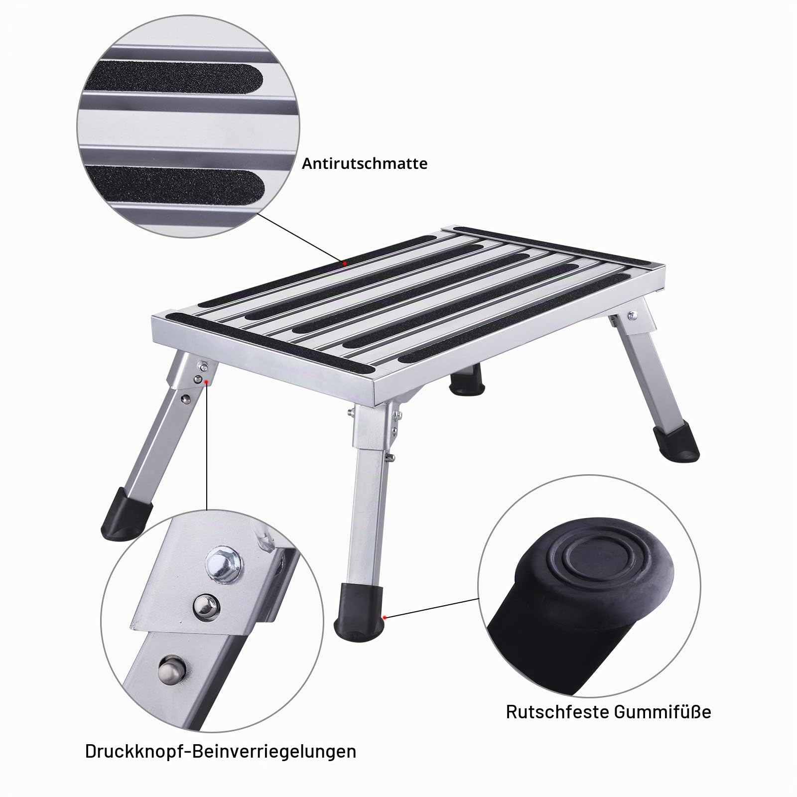 HDM 47x30x23cm Aluminium Klapptritt Trittleiter 1 Stufe Arbeitsplattform Max Belastung 150 kg für Küche,Bad,Camping und mehr, faltbar Hocker Leiter mit Anti-rutsch Matte