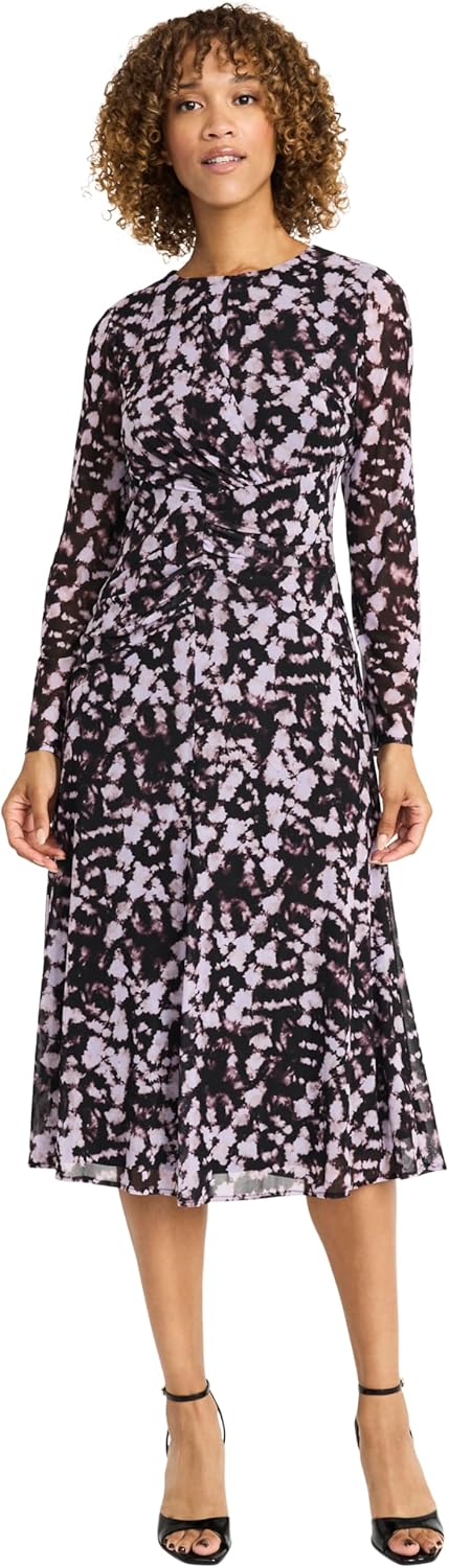 Maggy London Womens Women's Long Sleeve Midi Dress - Abstract Print A-line Silhouette - Versatile Cocktail Dress