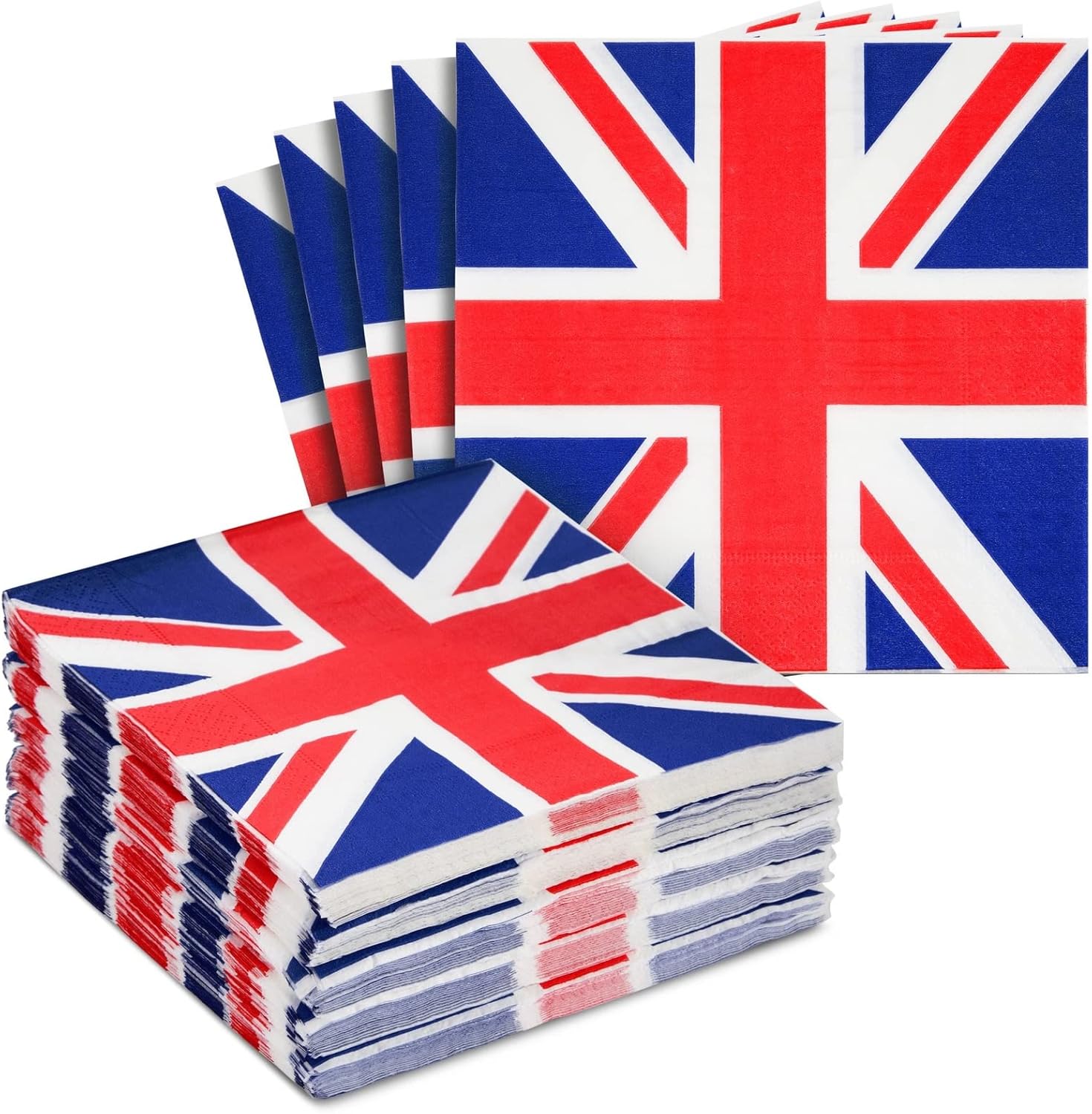 100 Pack Union Jack Party Napkins Serviettes, Red White and Blue Napkins for Royal Theme