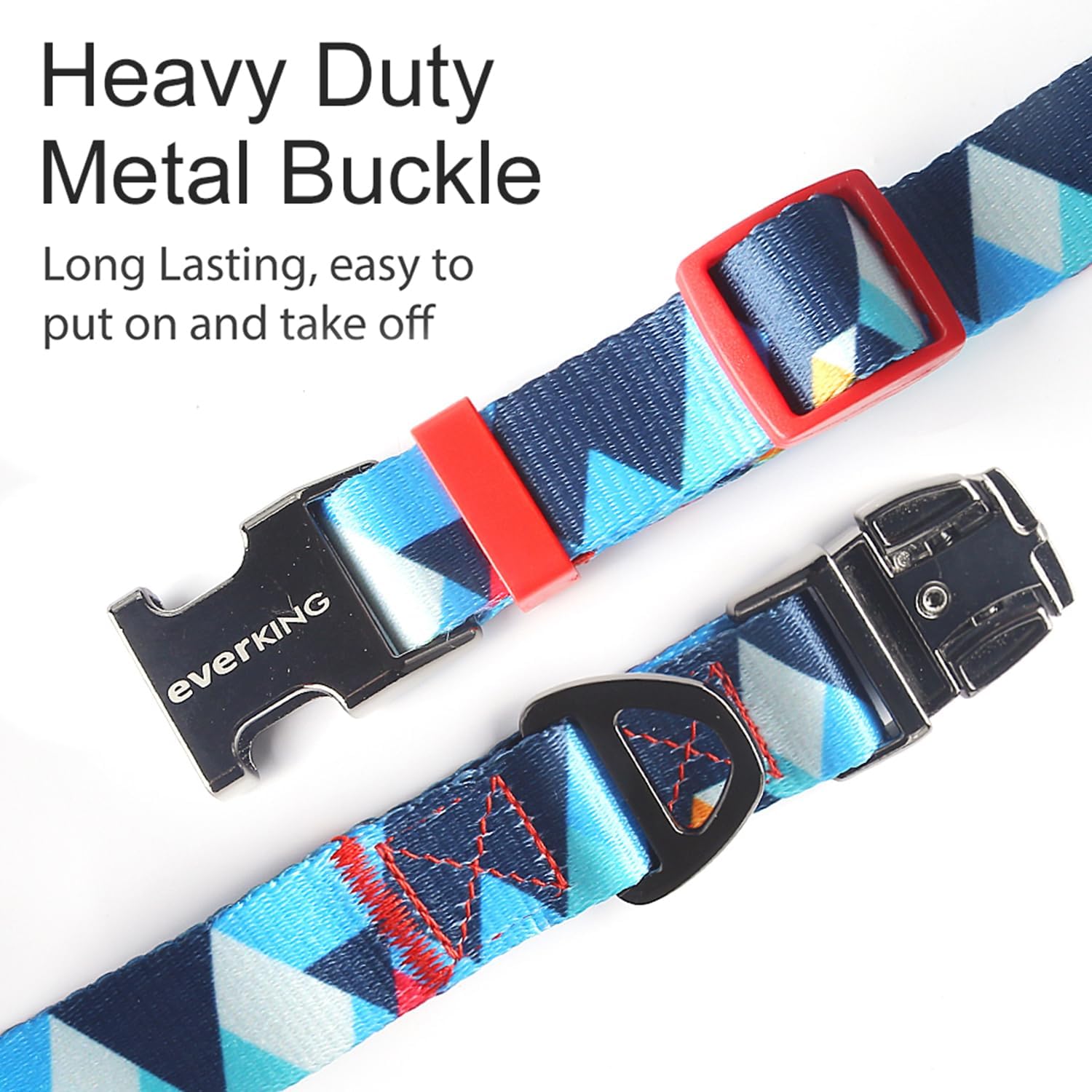 Everking Dog Leash and Collar Set with Metal Buckle,Suitable for Large Dogs Weighing 21-40kg, Memphis Geometric Pattern Design Style, Flexible Webbing, Nylon Handle, Adjustable (Blueberries, L)