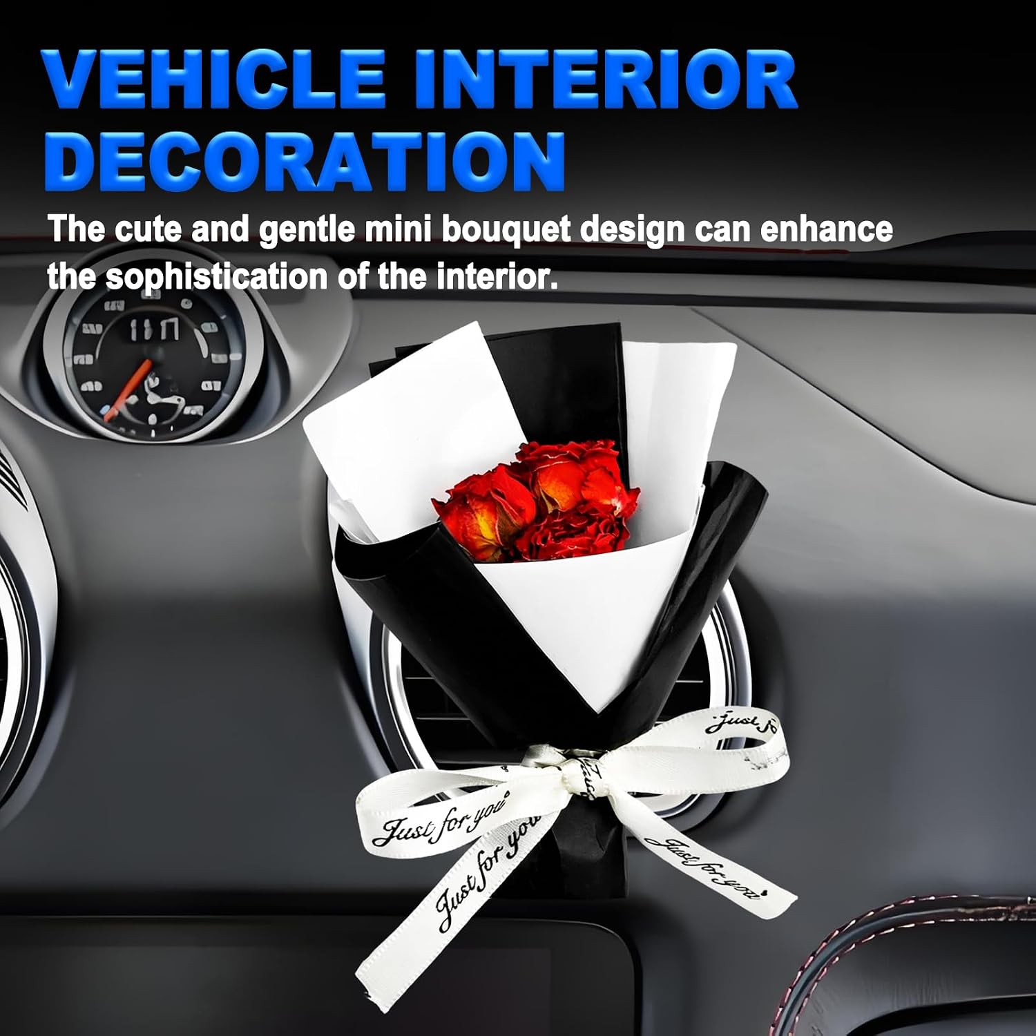 Red Rose Flower Bouquet Car Air Freshener Vent Clips, Mini Cute Dried Flowers Bouquet for Car Air Vent Decor, Universal Car Accessories Gift for Men & Women image 5