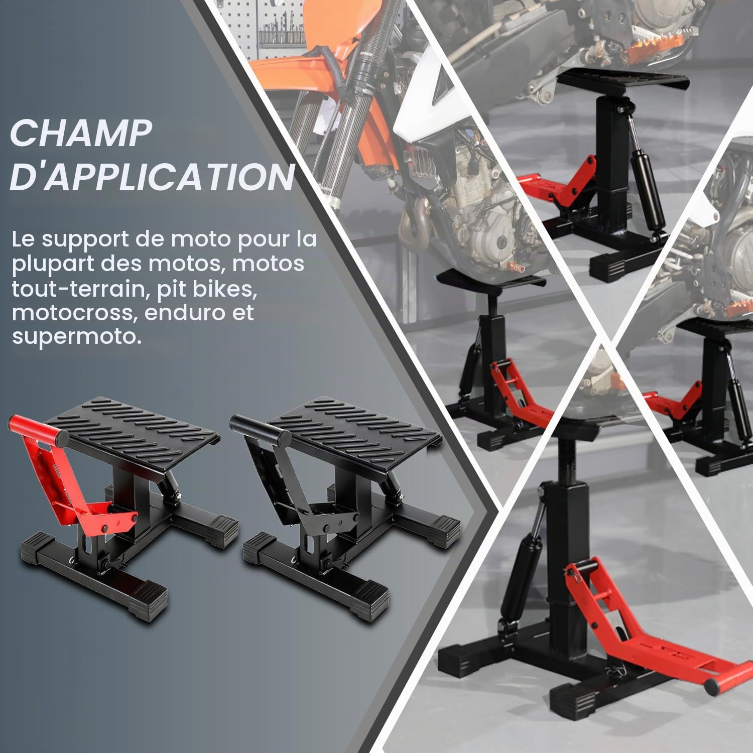 JFG RACING Support Moto Cross,Support Levage Moto Pont Elevateur Moto Hydraulique,Table de Levage Réglable en Hauteur Leve Moto Centrale pour Pitbike E-Bike Enduro Supermoto-Rouge