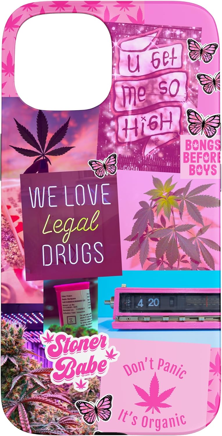 iPhone XR Pink Stoner Phone Case For Pothead Women Girly Weed Collage Case