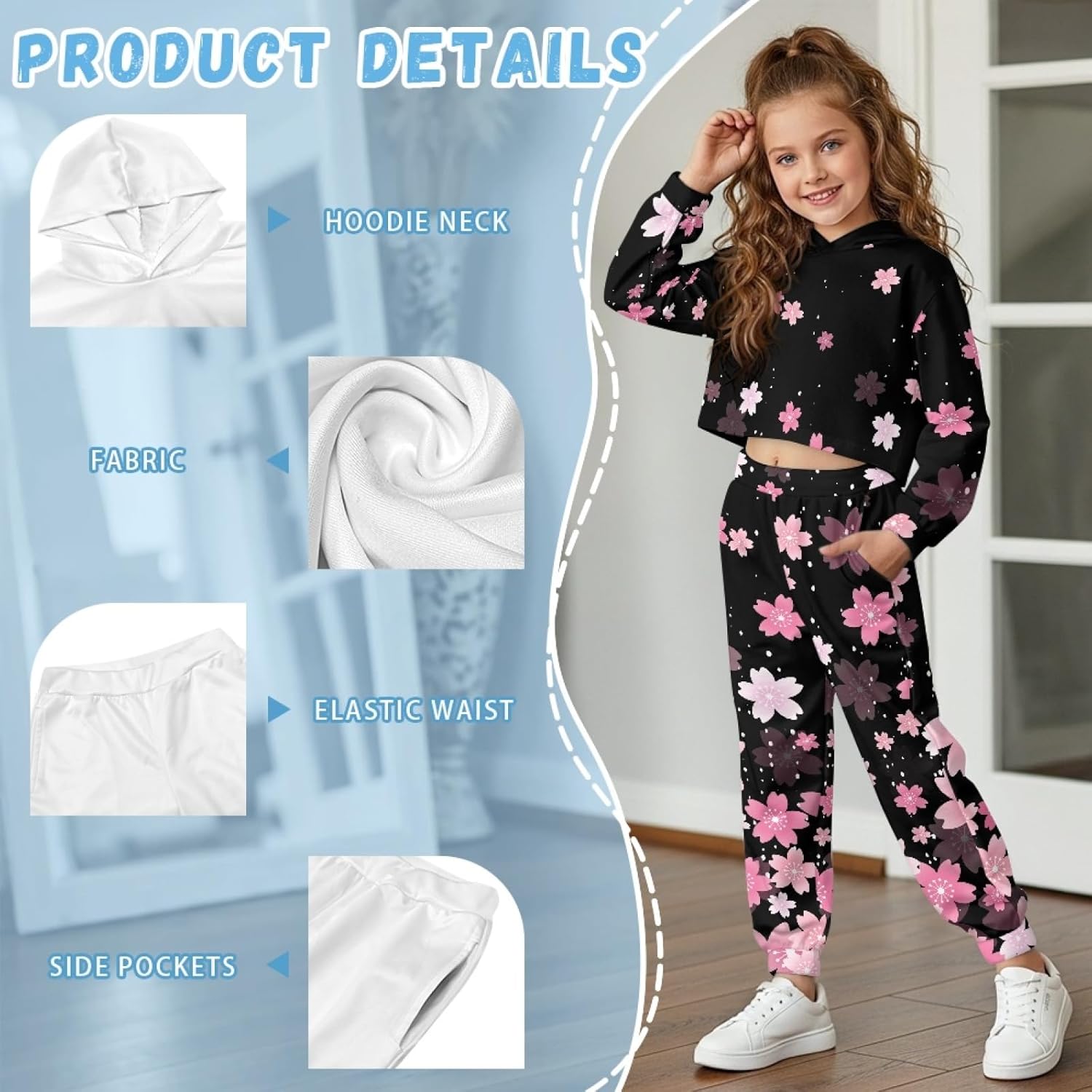 HUIACONG Girls Long Sleeve Sweatsuits for Kids Hoodie and Sweatpants Set